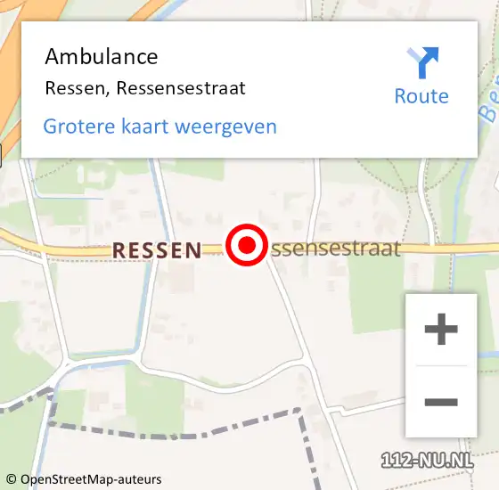 Locatie op kaart van de 112 melding: Ambulance Ressen, Ressensestraat op 9 mei 2020 15:26