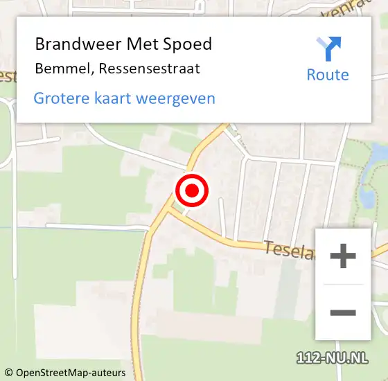 Locatie op kaart van de 112 melding: Brandweer Met Spoed Naar Bemmel, Ressensestraat op 9 mei 2020 15:31