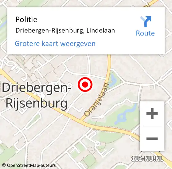 Locatie op kaart van de 112 melding: Politie Driebergen-Rijsenburg, Lindelaan op 9 mei 2020 15:54