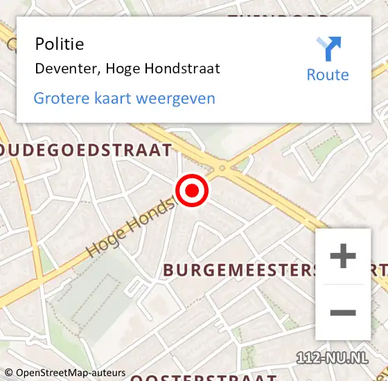 Locatie op kaart van de 112 melding: Politie Deventer, Hoge Hondstraat op 9 mei 2020 16:24