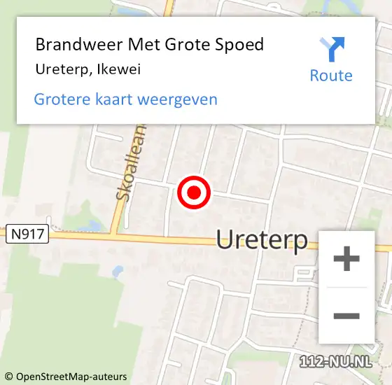 Locatie op kaart van de 112 melding: Brandweer Met Grote Spoed Naar Ureterp, Ikewei op 9 mei 2020 16:41