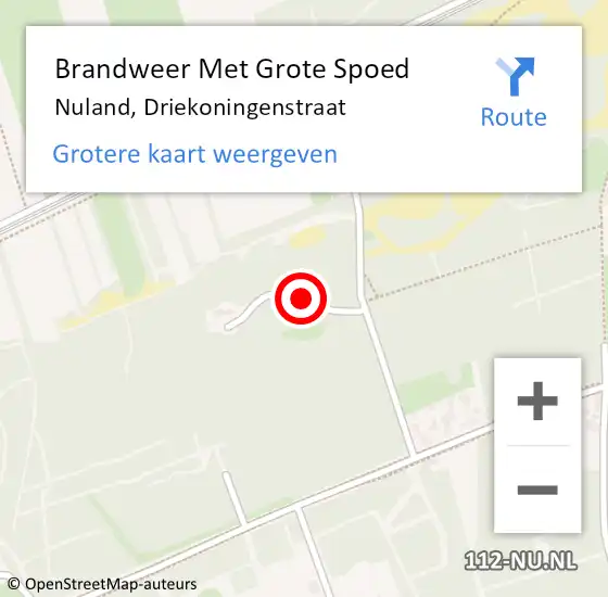 Locatie op kaart van de 112 melding: Brandweer Met Grote Spoed Naar Nuland, Driekoningenstraat op 9 mei 2020 16:44