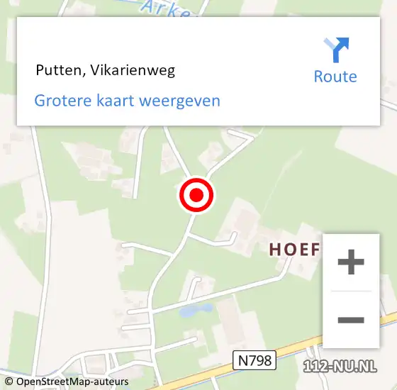 Locatie op kaart van de 112 melding:  Putten, Vikarienweg op 9 mei 2020 17:39