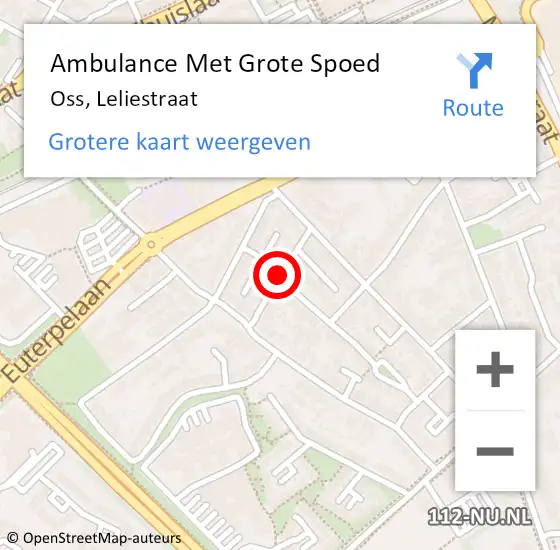 Locatie op kaart van de 112 melding: Ambulance Met Grote Spoed Naar Oss, Leliestraat op 9 mei 2020 20:00