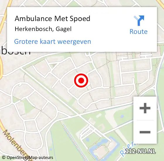 Locatie op kaart van de 112 melding: Ambulance Met Spoed Naar Herkenbosch, Gagel op 10 mei 2020 02:57