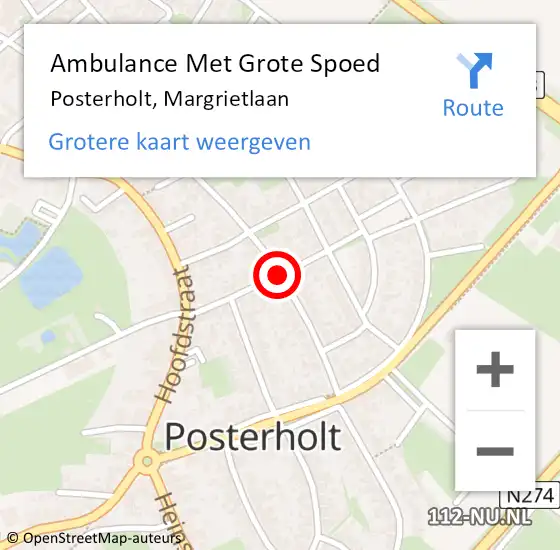 Locatie op kaart van de 112 melding: Ambulance Met Grote Spoed Naar Posterholt, Margrietlaan op 10 mei 2020 10:33