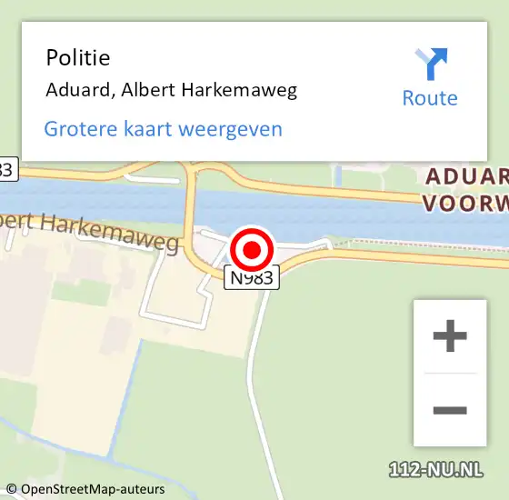 Locatie op kaart van de 112 melding: Politie Aduard, Albert Harkemaweg op 10 mei 2020 13:26