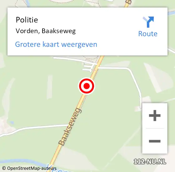 Locatie op kaart van de 112 melding: Politie Vorden, Baakseweg op 10 mei 2020 13:42