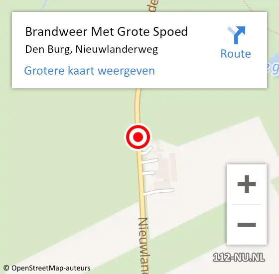 Locatie op kaart van de 112 melding: Brandweer Met Grote Spoed Naar Den Burg, Nieuwlanderweg op 10 mei 2020 14:20