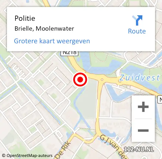 Locatie op kaart van de 112 melding: Politie Brielle, Moolenwater op 10 mei 2020 17:15