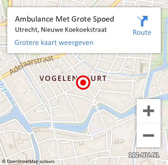 Locatie op kaart van de 112 melding: Ambulance Met Grote Spoed Naar Utrecht, Nieuwe Koekoekstraat op 10 mei 2020 18:57
