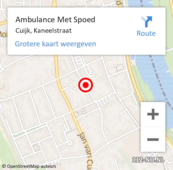 Locatie op kaart van de 112 melding: Ambulance Met Spoed Naar Cuijk, Kaneelstraat op 10 mei 2020 20:32