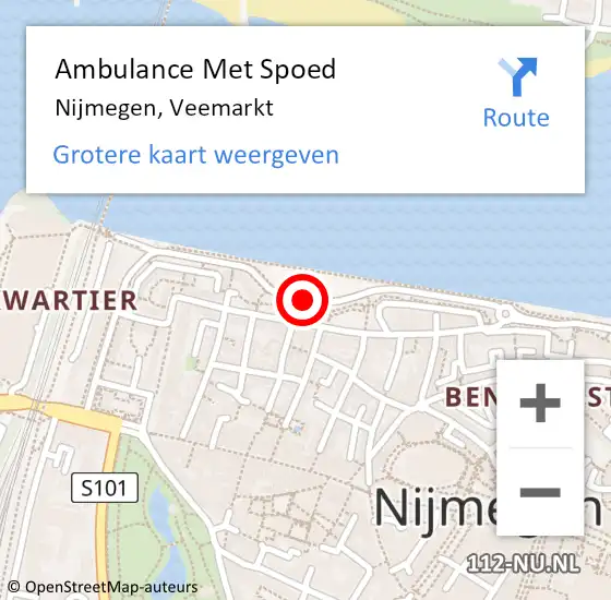 Locatie op kaart van de 112 melding: Ambulance Met Spoed Naar Nijmegen, Veemarkt op 11 mei 2020 00:17