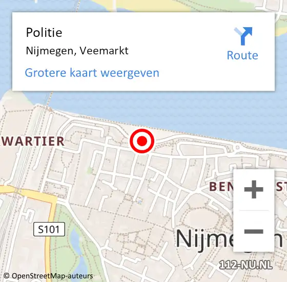 Locatie op kaart van de 112 melding: Politie Nijmegen, Veemarkt op 11 mei 2020 00:17
