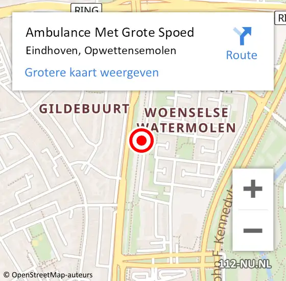 Locatie op kaart van de 112 melding: Ambulance Met Grote Spoed Naar Eindhoven, Opwettensemolen op 11 mei 2020 05:27