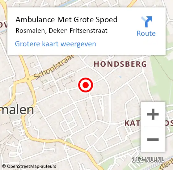 Locatie op kaart van de 112 melding: Ambulance Met Grote Spoed Naar Rosmalen, Deken Fritsenstraat op 11 mei 2020 07:22