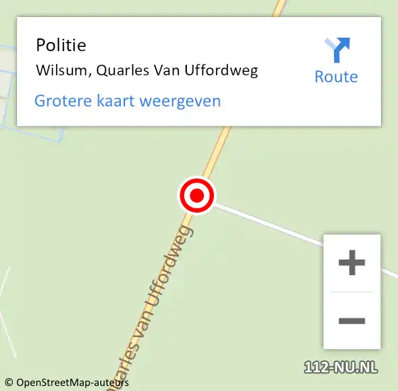 Locatie op kaart van de 112 melding: Politie Wilsum, Quarles Van Uffordweg op 11 mei 2020 07:30