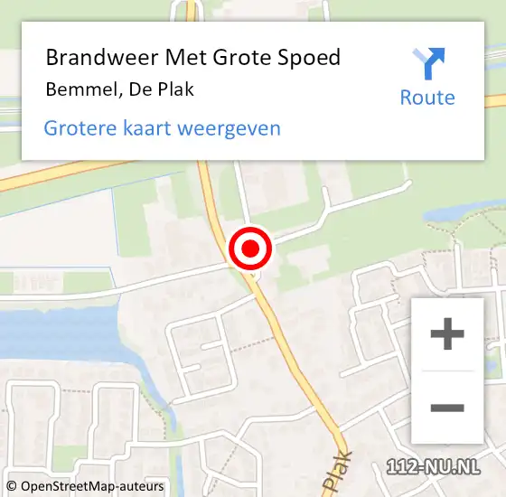 Locatie op kaart van de 112 melding: Brandweer Met Grote Spoed Naar Bemmel, De Plak op 11 mei 2020 08:35