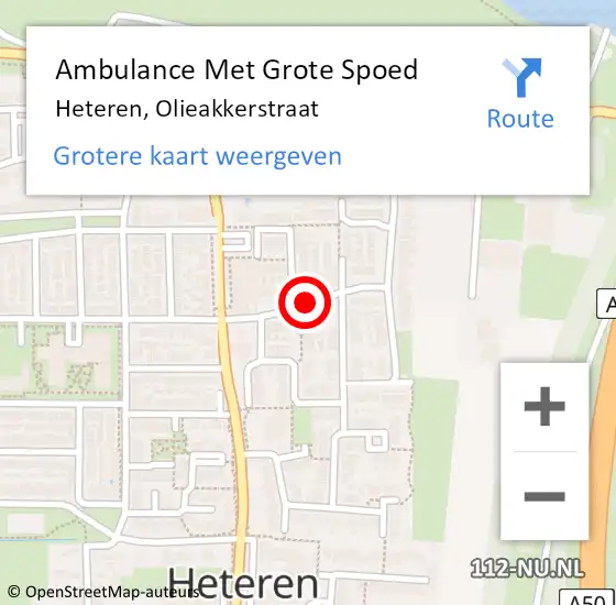 Locatie op kaart van de 112 melding: Ambulance Met Grote Spoed Naar Heteren, Olieakkerstraat op 11 mei 2020 08:53