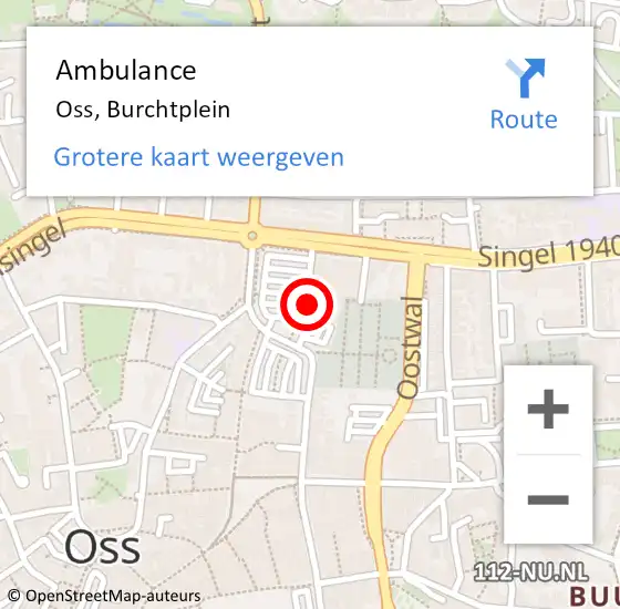 Locatie op kaart van de 112 melding: Ambulance Oss, Burchtplein op 11 mei 2020 09:58