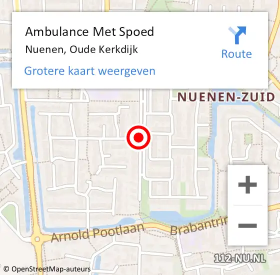 Locatie op kaart van de 112 melding: Ambulance Met Spoed Naar Nuenen, Oude Kerkdijk op 11 mei 2020 14:10