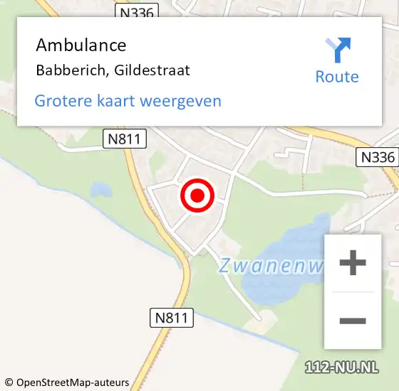 Locatie op kaart van de 112 melding: Ambulance Babberich, Gildestraat op 11 mei 2020 14:13