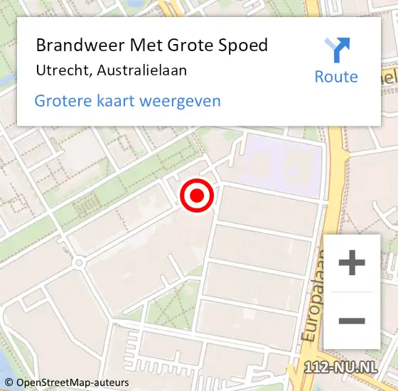 Locatie op kaart van de 112 melding: Brandweer Met Grote Spoed Naar Utrecht, Australielaan op 11 mei 2020 14:54