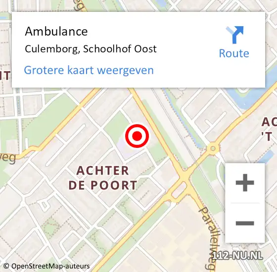 Locatie op kaart van de 112 melding: Ambulance Culemborg, Schoolhof Oost op 11 mei 2020 15:13