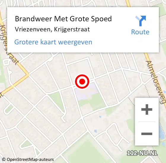 Locatie op kaart van de 112 melding: Brandweer Met Grote Spoed Naar Vriezenveen, Krijgerstraat op 11 mei 2020 15:16