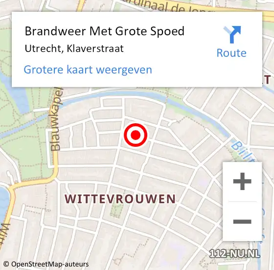 Locatie op kaart van de 112 melding: Brandweer Met Grote Spoed Naar Utrecht, Klaverstraat op 11 mei 2020 17:11