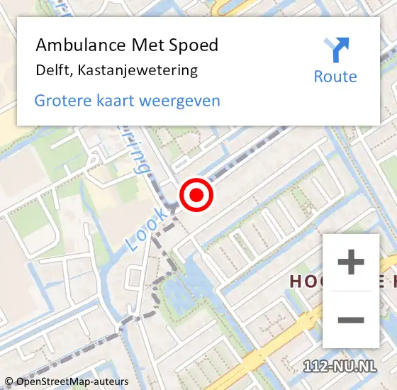 Locatie op kaart van de 112 melding: Ambulance Met Spoed Naar Delft, Kastanjewetering op 11 mei 2020 18:11