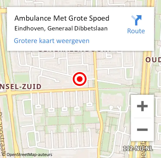 Locatie op kaart van de 112 melding: Ambulance Met Grote Spoed Naar Eindhoven, Generaal Dibbetslaan op 11 mei 2020 18:28