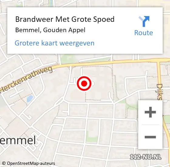 Locatie op kaart van de 112 melding: Brandweer Met Grote Spoed Naar Bemmel, Gouden Appel op 11 mei 2020 18:36