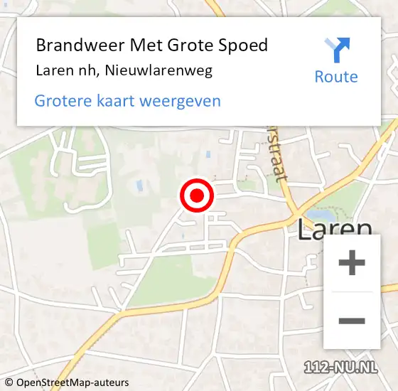 Locatie op kaart van de 112 melding: Brandweer Met Grote Spoed Naar Laren nh, Nieuwlarenweg op 11 mei 2020 19:47