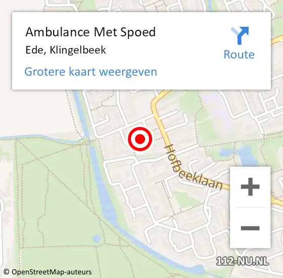 Locatie op kaart van de 112 melding: Ambulance Met Spoed Naar Ede, Klingelbeek op 11 mei 2020 19:52