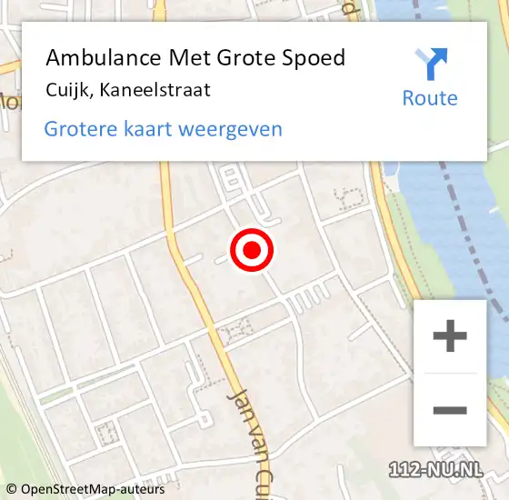 Locatie op kaart van de 112 melding: Ambulance Met Grote Spoed Naar Cuijk, Kaneelstraat op 11 mei 2020 20:00