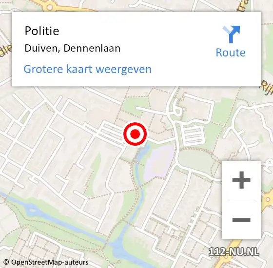 Locatie op kaart van de 112 melding: Politie Duiven, Dennenlaan op 11 mei 2020 20:01