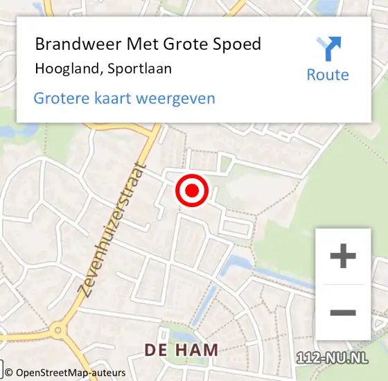 Locatie op kaart van de 112 melding: Brandweer Met Grote Spoed Naar Hoogland, Sportlaan op 11 mei 2020 20:25