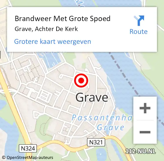 Locatie op kaart van de 112 melding: Brandweer Met Grote Spoed Naar Grave, Achter De Kerk op 11 mei 2020 21:57