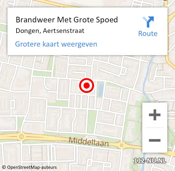 Locatie op kaart van de 112 melding: Brandweer Met Grote Spoed Naar Dongen, Aertsenstraat op 11 mei 2020 23:36