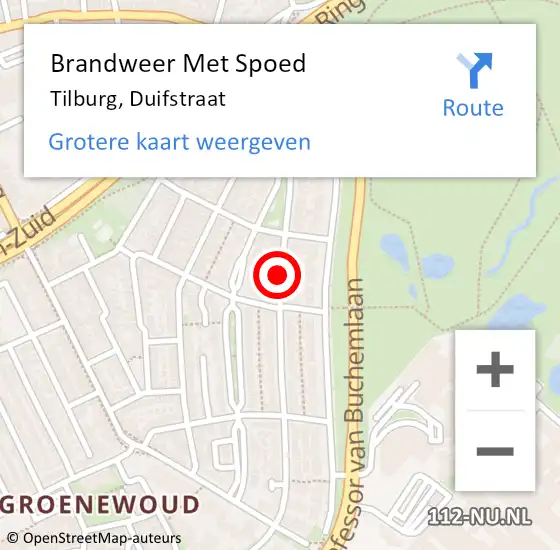 Locatie op kaart van de 112 melding: Brandweer Met Spoed Naar Tilburg, Duifstraat op 12 mei 2020 03:43