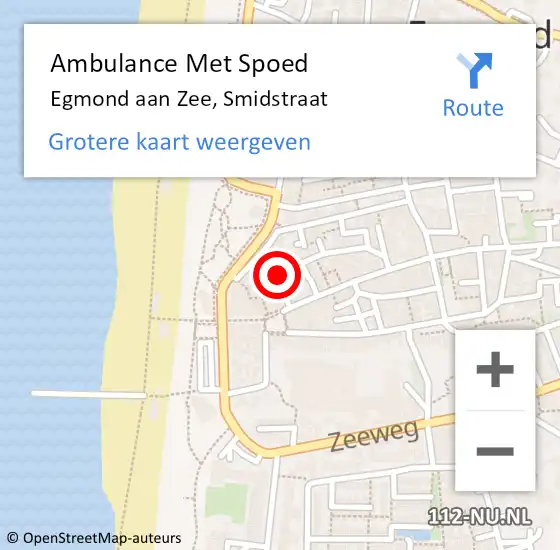 Locatie op kaart van de 112 melding: Ambulance Met Spoed Naar Egmond aan Zee, Smidstraat op 12 mei 2020 07:59