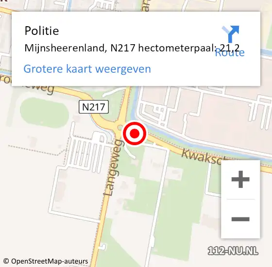 Locatie op kaart van de 112 melding: Politie Mijnsheerenland, N217 hectometerpaal: 21,2 op 12 mei 2020 08:03