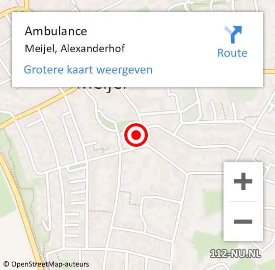 Locatie op kaart van de 112 melding: Ambulance Meijel, Alexanderhof op 6 mei 2014 13:39