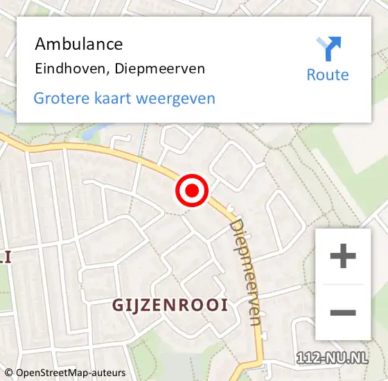 Locatie op kaart van de 112 melding: Ambulance Eindhoven, Diepmeerven op 12 mei 2020 11:52