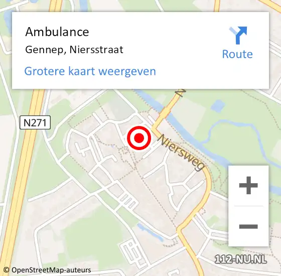 Locatie op kaart van de 112 melding: Ambulance Gennep, Niersstraat op 12 mei 2020 12:47