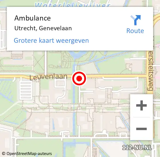 Locatie op kaart van de 112 melding: Ambulance Utrecht, Genevelaan op 12 mei 2020 13:40