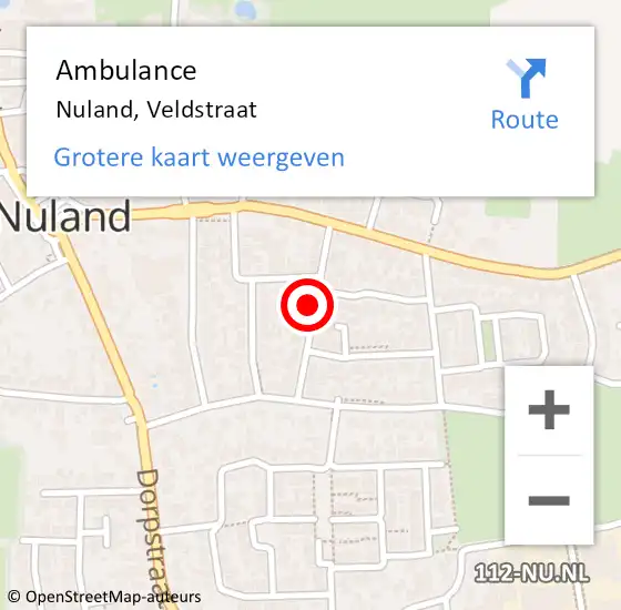 Locatie op kaart van de 112 melding: Ambulance Nuland, Veldstraat op 12 mei 2020 15:34