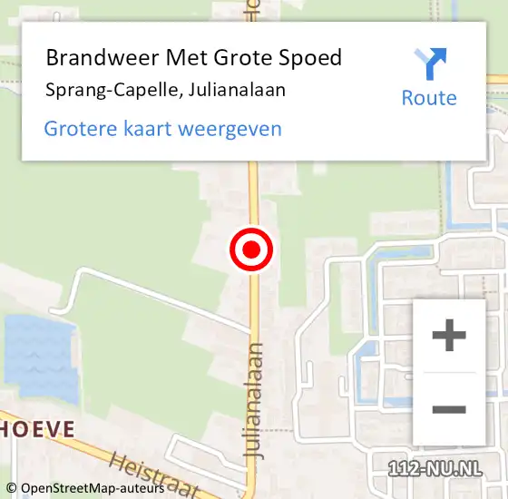 Locatie op kaart van de 112 melding: Brandweer Met Grote Spoed Naar Sprang-Capelle, Julianalaan op 12 mei 2020 16:15