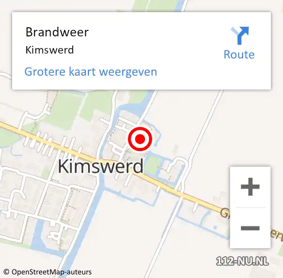 Locatie op kaart van de 112 melding: Brandweer Kimswerd op 12 mei 2020 18:01